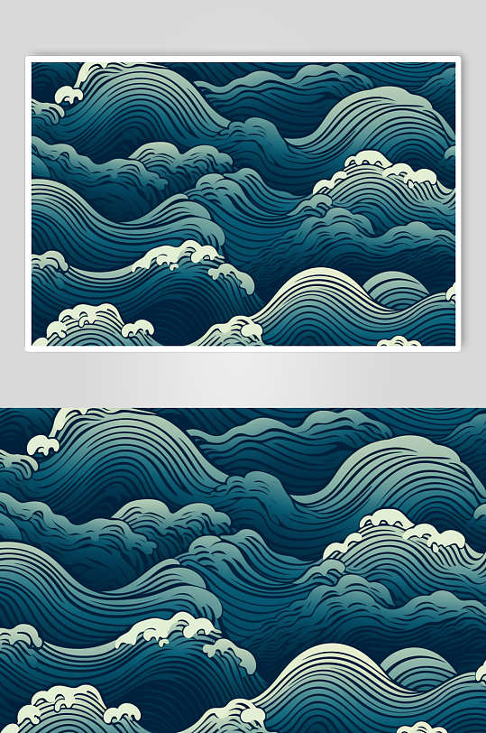AI数字艺术横版中国风水纹波浪花纹背景图