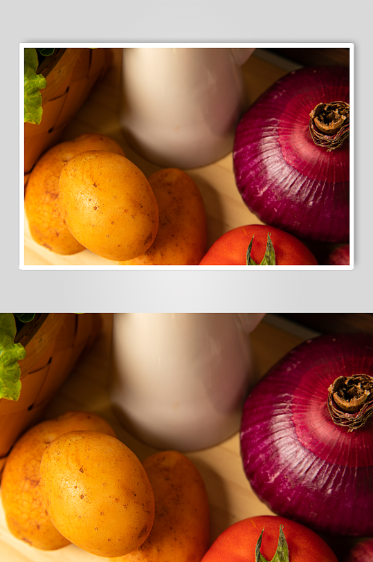 简约土豆洋葱圣女果西红柿蔬菜摄影图片