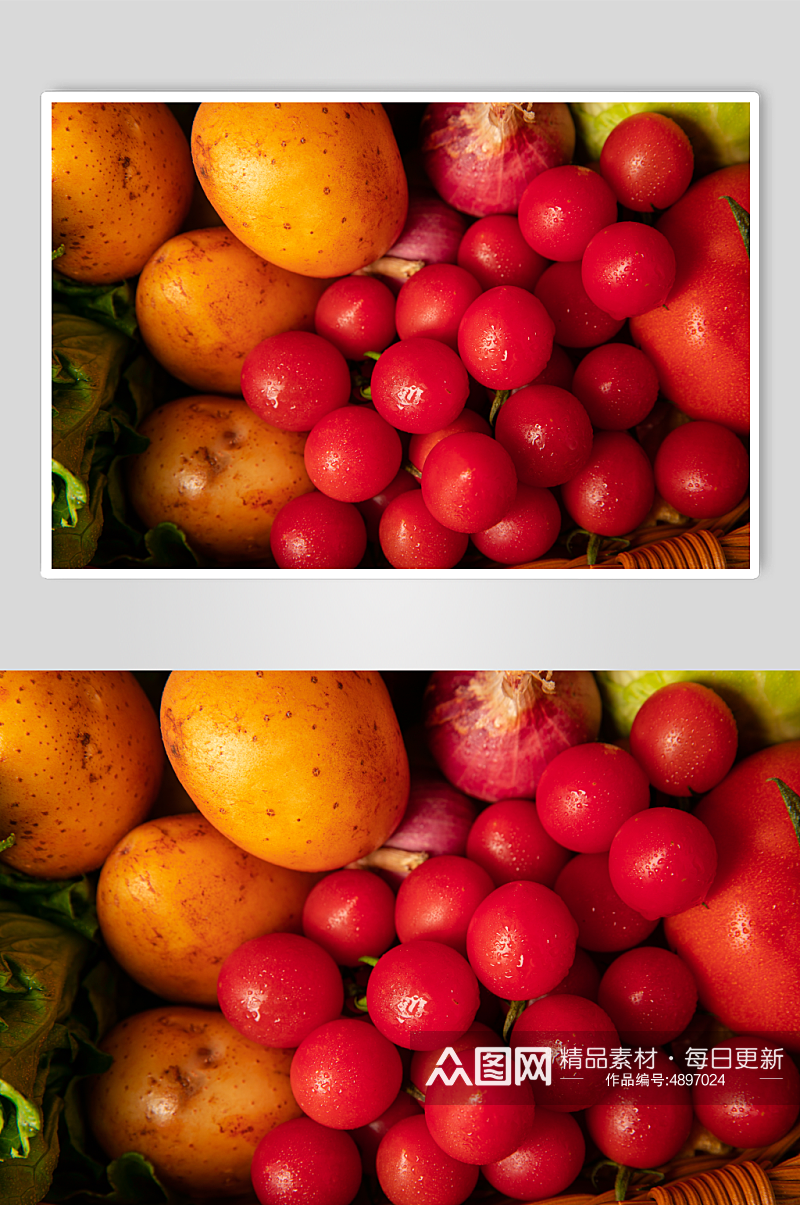 生菜土豆洋葱生菜圣女果西红柿蔬菜摄影图片素材