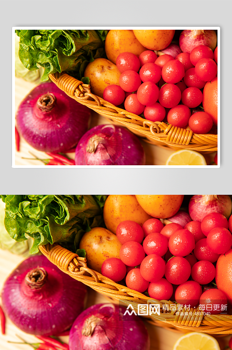 生菜土豆洋葱生菜圣女果西红柿蔬菜摄影图片素材