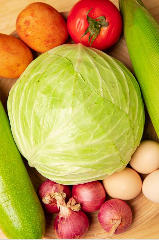 新鲜果蔬店蔬菜番茄包菜土豆蒜鸡蛋摄影图片-众图网