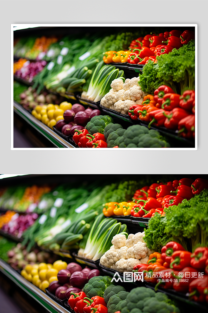 AI数字艺术超市新鲜蔬菜货架摄影图素材