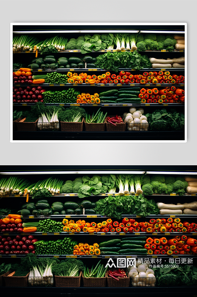 AI数字艺术超市新鲜蔬菜货架摄影图素材