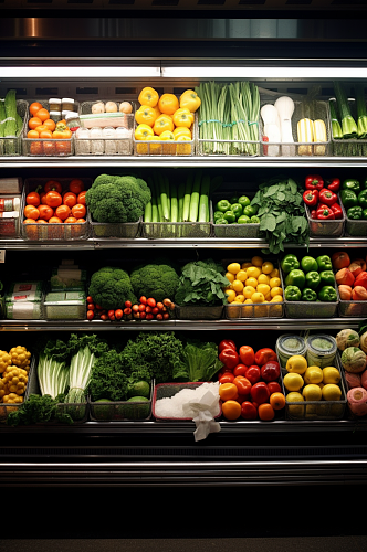 AI数字艺术超市新鲜蔬菜货架摄影图