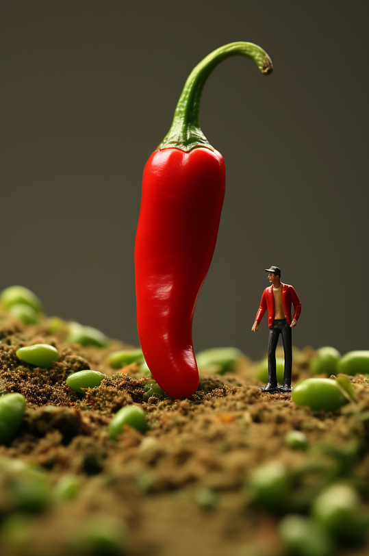 AI数字艺术微距小人蔬菜辣椒摄影图
