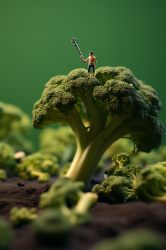 AI数字艺术微距小人蔬菜西蓝花摄影图