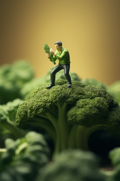 AI数字艺术微距小人蔬菜西蓝花摄影图