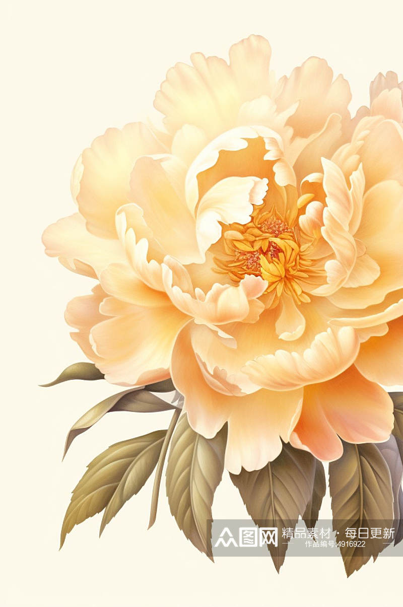 AI数字艺术手绘黄色水彩风牡丹花卉插画素材