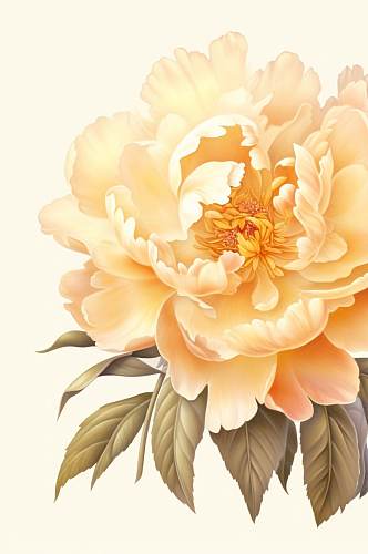 AI数字艺术手绘黄色水彩风牡丹花卉插画