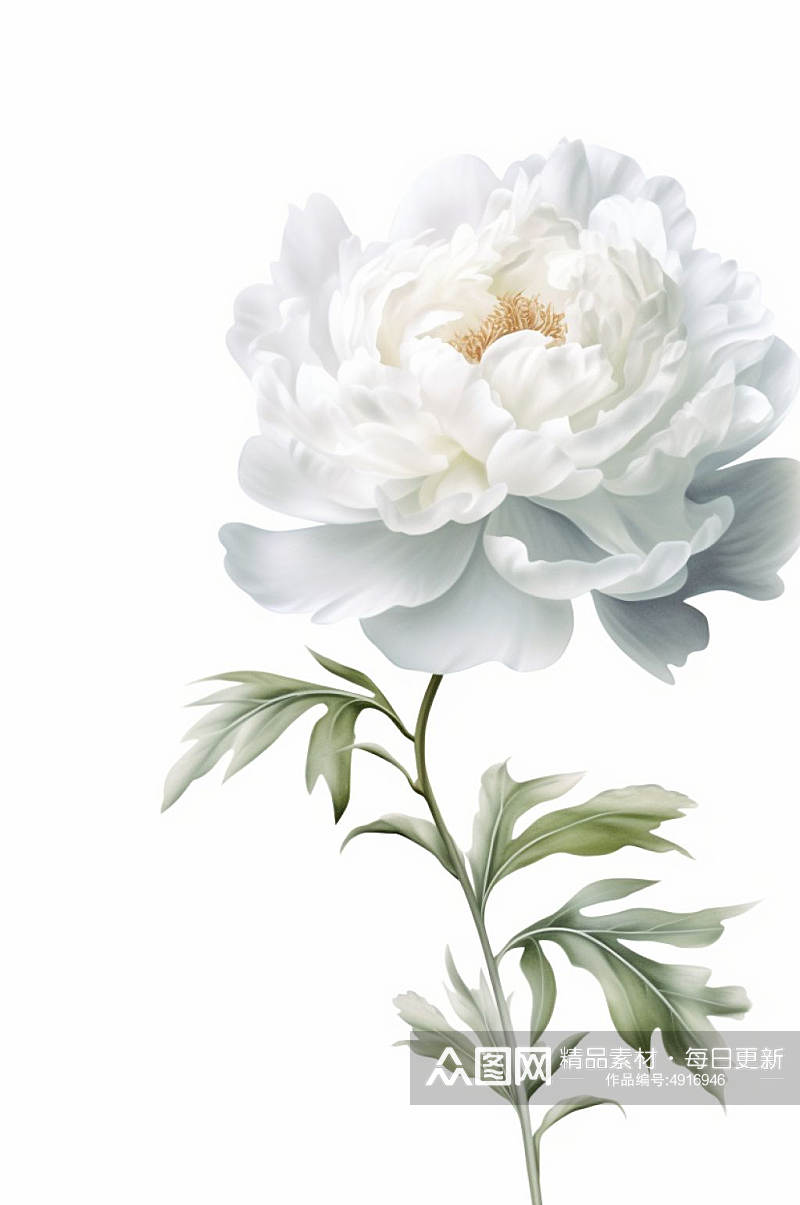 AI数字艺术手绘白色水彩风牡丹花卉插画素材