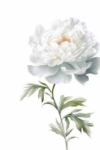 AI数字艺术手绘白色水彩风牡丹花卉插画