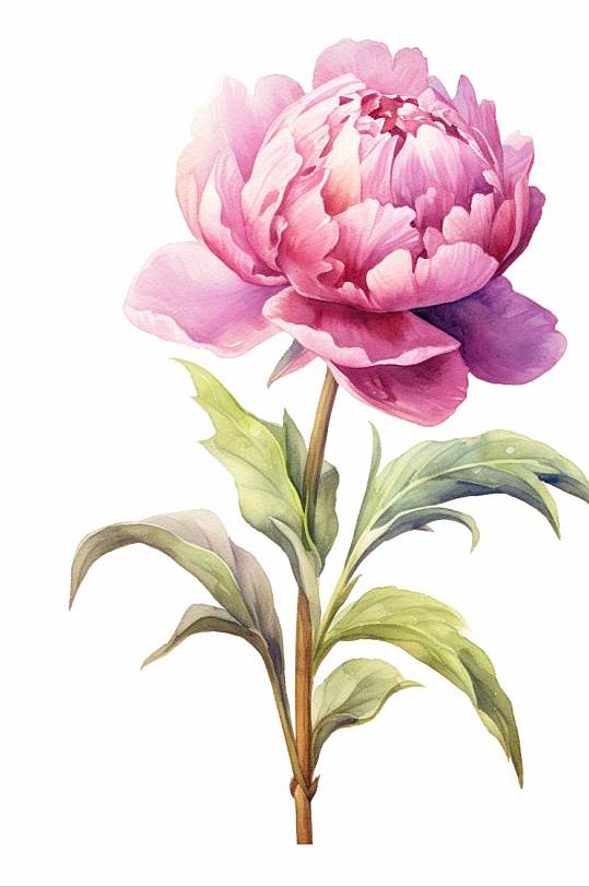 AI数字艺术手绘粉色水彩风牡丹花卉插画