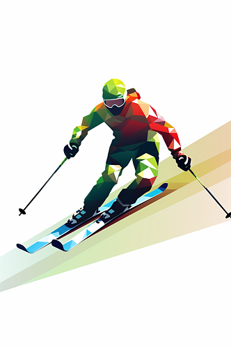 AI数字艺术水彩剪影风冬季运动会滑雪元素