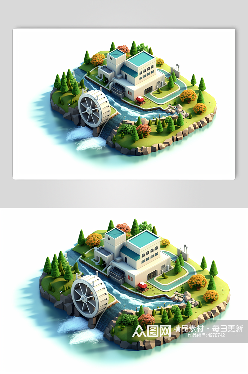 AI数字艺术水电站水力发电站工厂场景插画素材