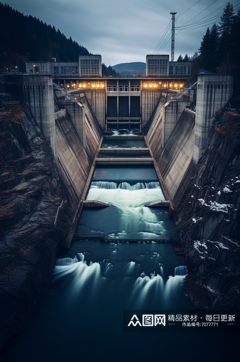 AI数字艺术水电站水力发电站摄影图素材