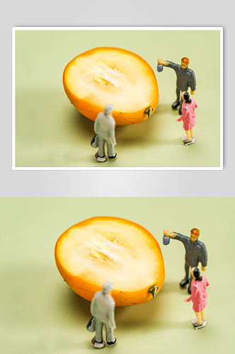 创意微缩小人金桔水果鲜果摄影图片