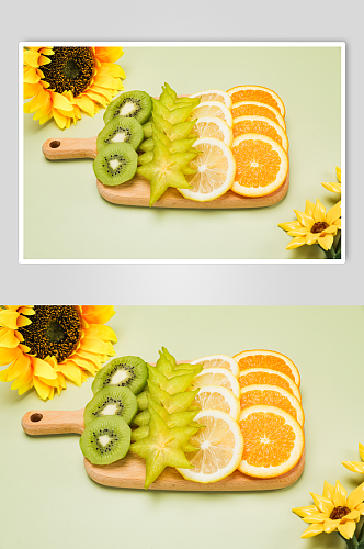 新鲜果盘橘子柠檬杨桃猕猴桃水果摄影图片