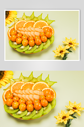 新鲜果盘橘子柠檬杨桃猕猴桃水果摄影图片