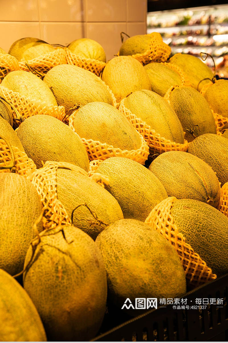 超市新鲜哈密瓜水果鲜果摄影图片素材