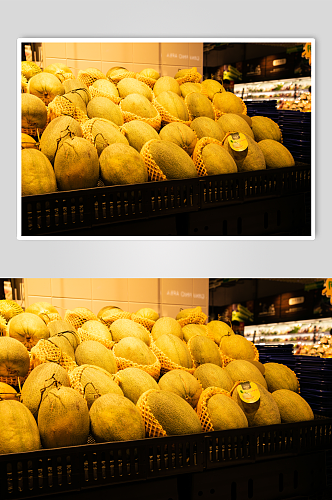超市新鲜哈密瓜水果鲜果摄影图片
