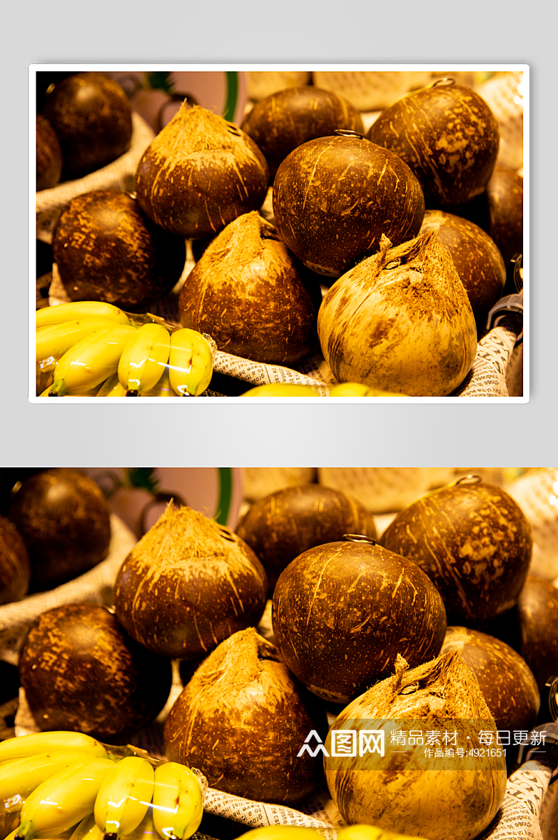 超市新鲜海南椰子水果鲜果摄影图片素材