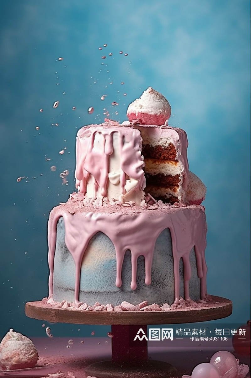 AI数字艺术清新生日水果蛋糕摄影图片素材