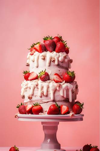 AI数字艺术清新生日水果蛋糕摄影图片