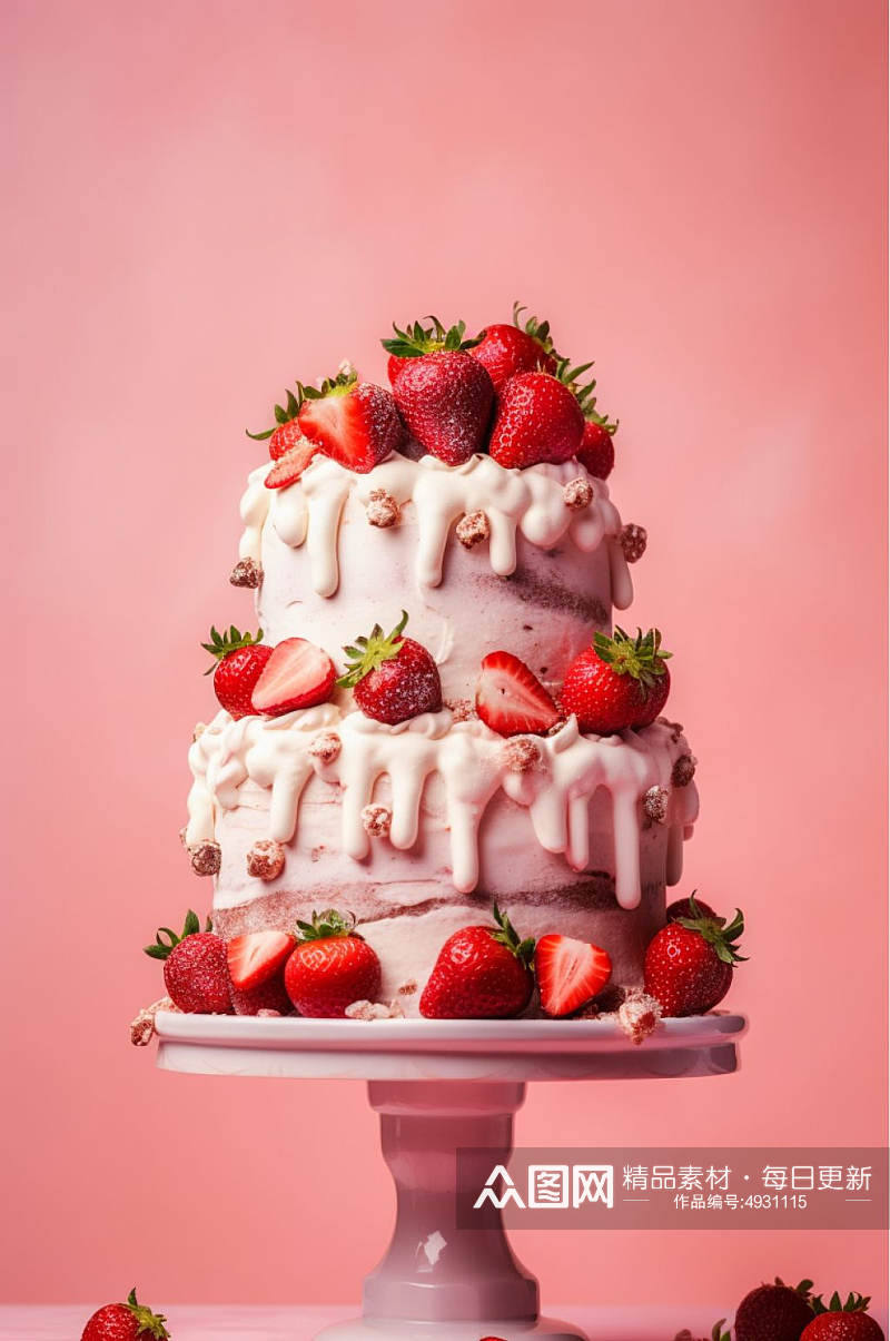 AI数字艺术清新生日水果蛋糕摄影图片素材