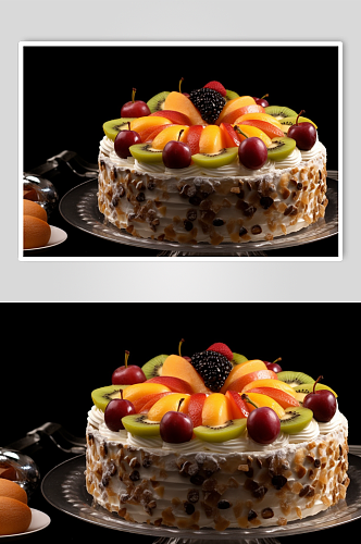 AI数字艺术简约生日水果蛋糕摄影图片