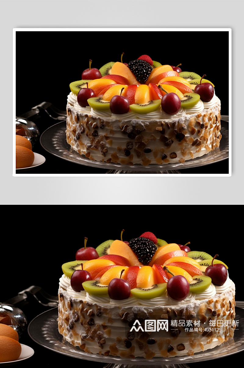 AI数字艺术简约生日水果蛋糕摄影图片素材