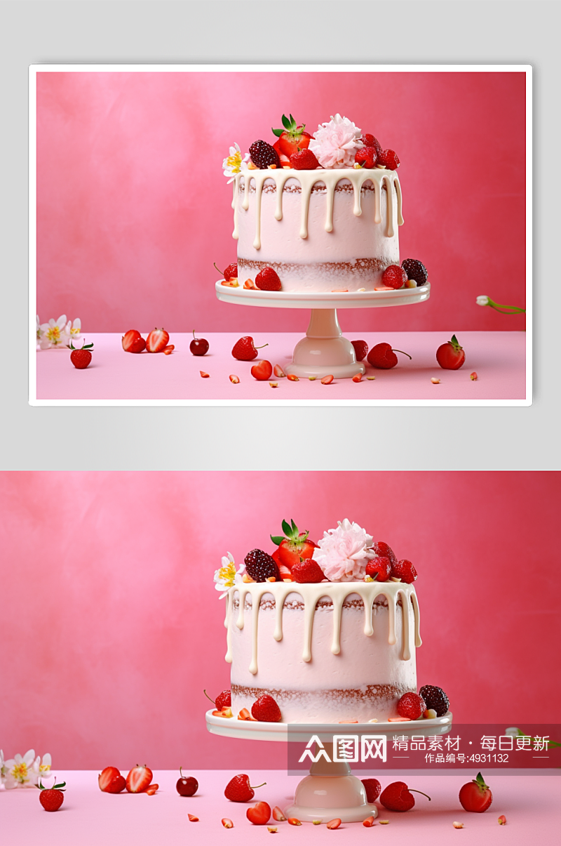 AI数字艺术简洁生日水果蛋糕摄影图片素材