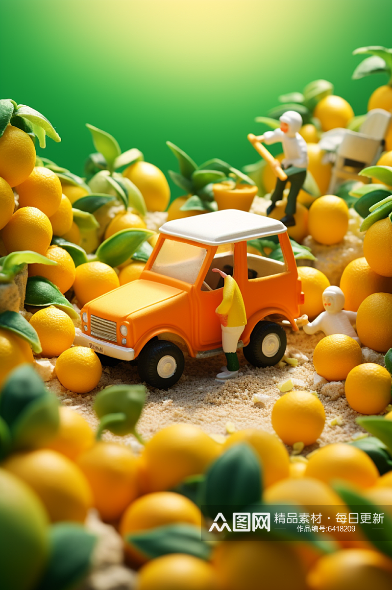 AI数字艺术微距小人水果柑橘摄影图素材