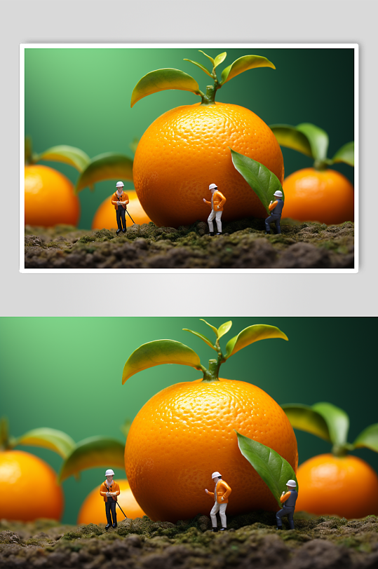 AI数字艺术微距小人水果柑橘摄影图