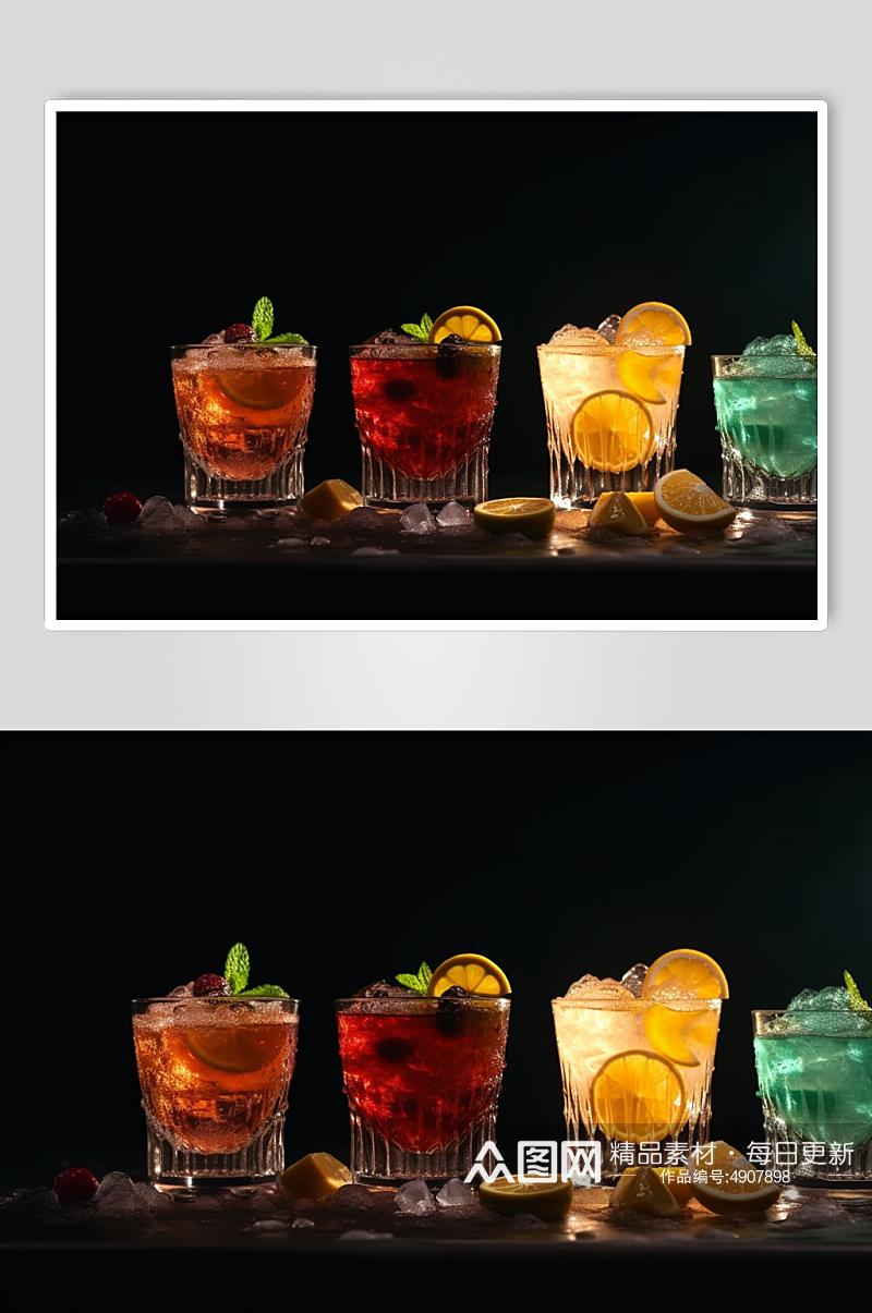 AI数字艺术新鲜水果鸡尾酒饮品图片素材