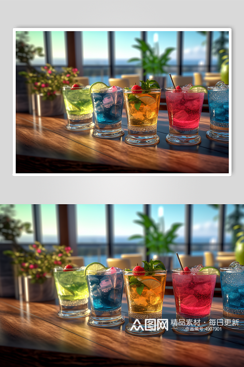 AI数字艺术新鲜水果鸡尾酒饮品图片素材