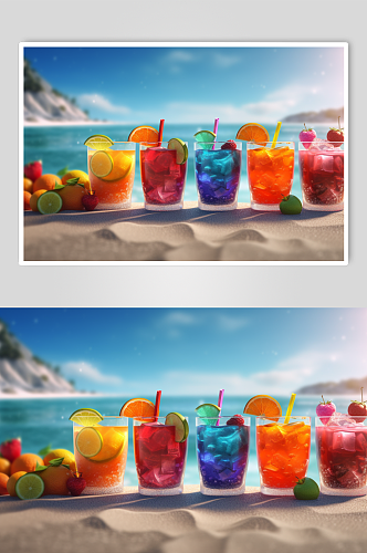 AI数字艺术夏日冰爽水果鸡尾酒饮品图片