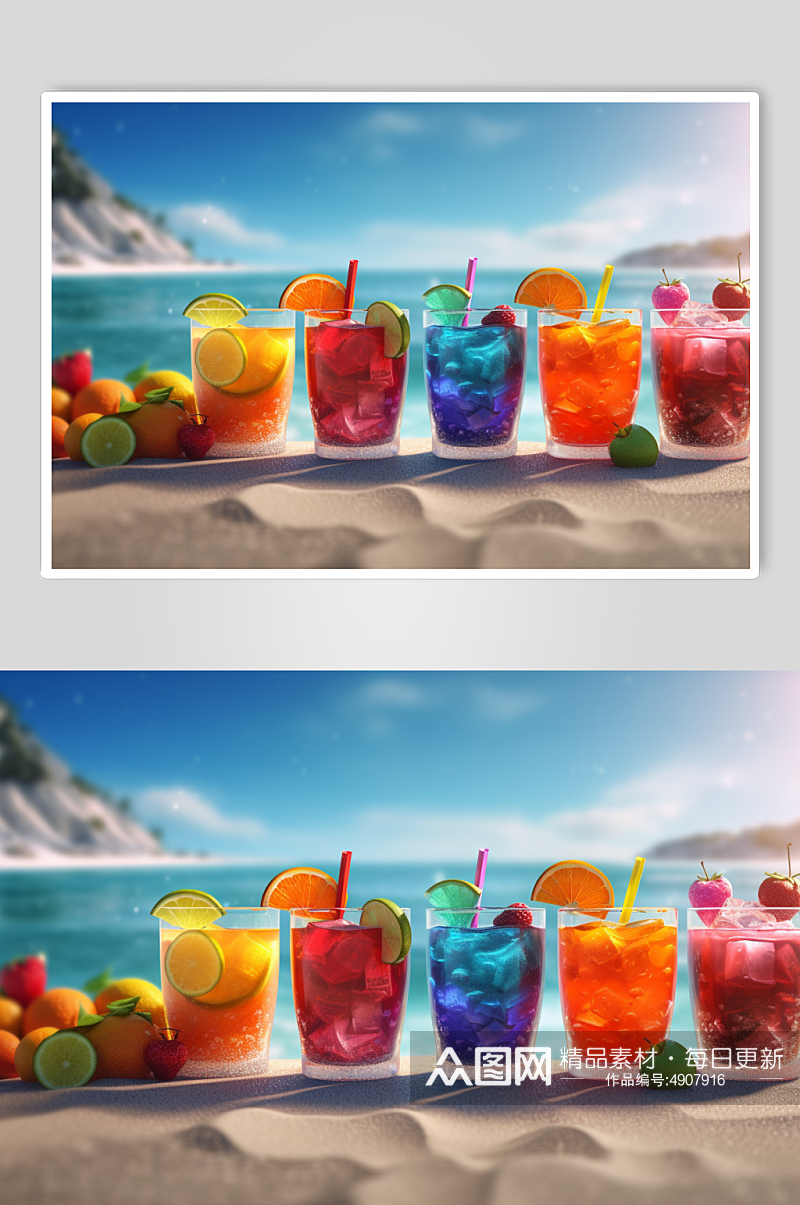 AI数字艺术夏日冰爽水果鸡尾酒饮品图片素材