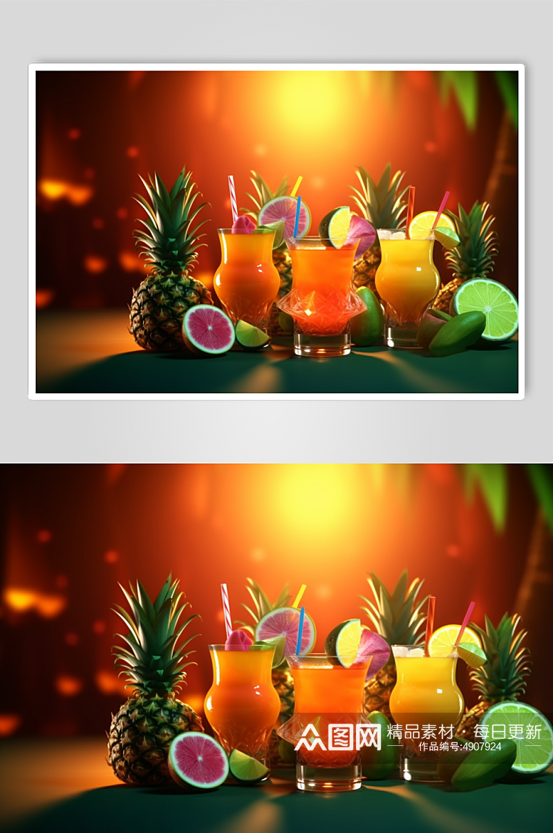 AI数字艺术清晰创意水果鸡尾酒饮品图片素材
