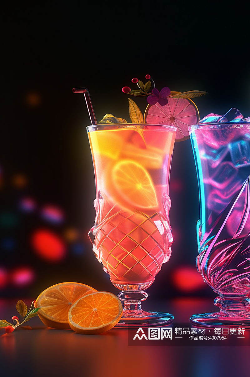 AI数字艺术夏日冰爽水果鸡尾酒饮品图片素材
