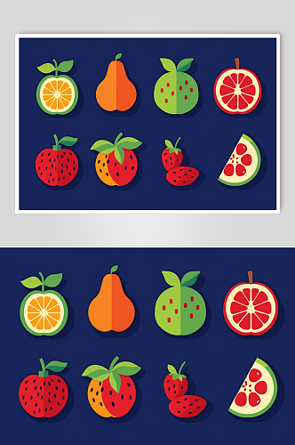 AI数字艺术扁平风水果蔬菜插画元素图标