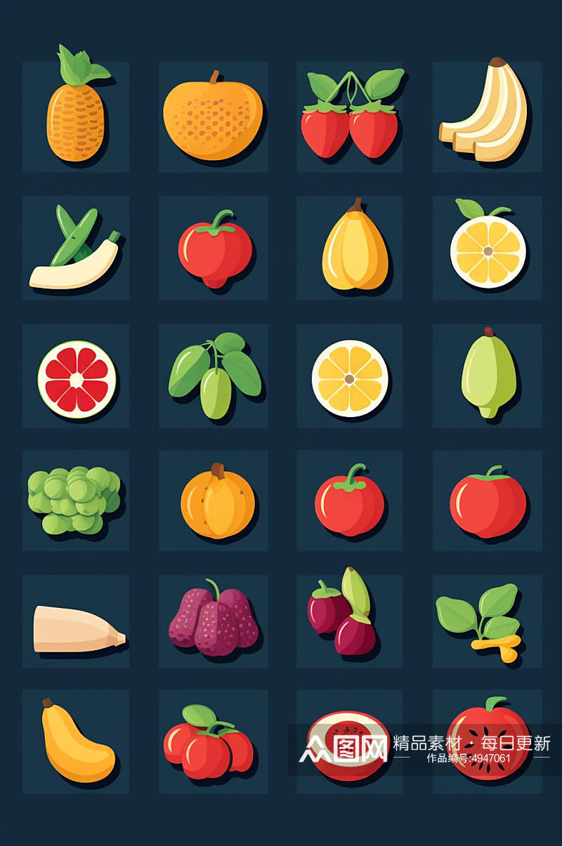 AI数字艺术扁平风水果蔬菜插画元素图标素材