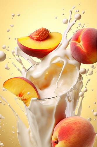 AI数字艺术创意水蜜桃酸奶液体飞溅模型