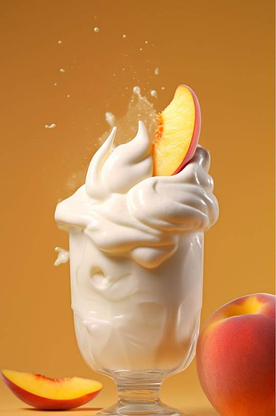 AI数字艺术创意黄桃果汁液体飞溅模型元素