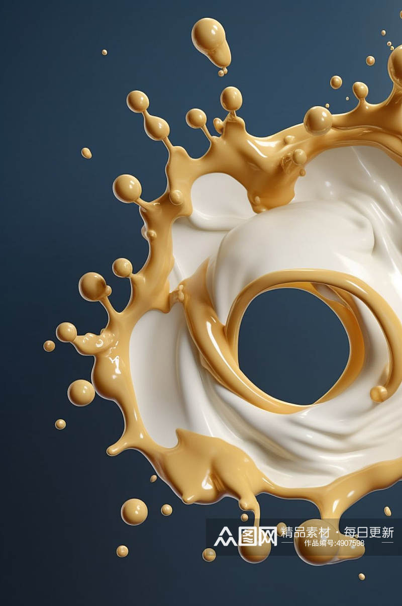 AI数字艺术创意黄桃果汁液体飞溅模型元素素材