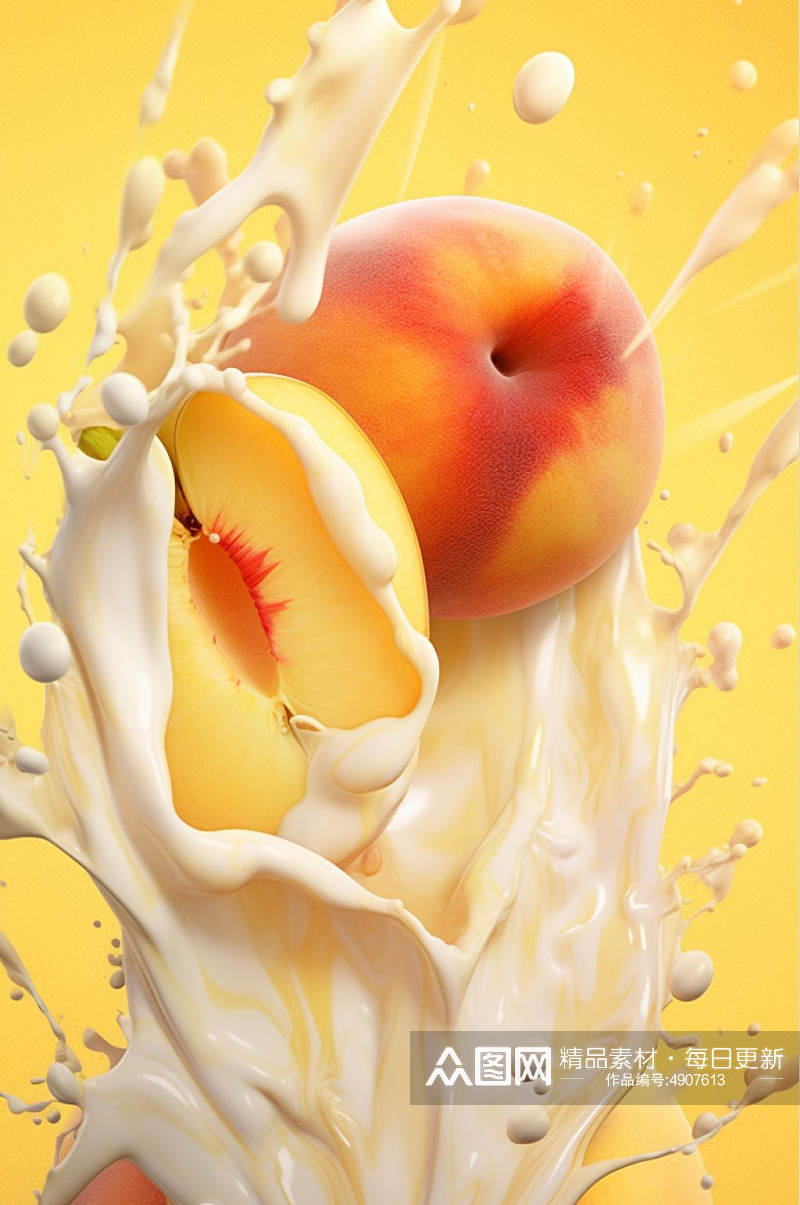 AI数字艺术原创水蜜桃果汁液体飞溅模型素材