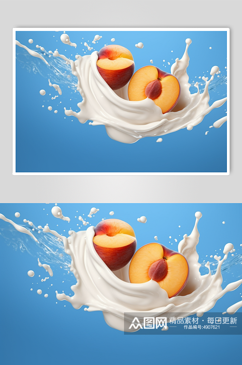 AI数字艺术高清黄桃酸奶液体飞溅模型元素素材