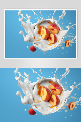 AI数字艺术高清黄桃酸奶液体飞溅模型元素