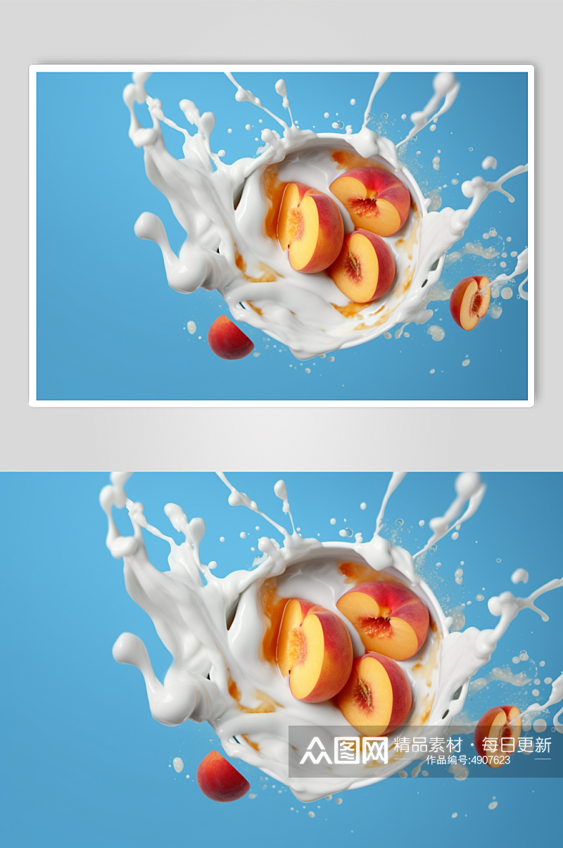 AI数字艺术高清黄桃酸奶液体飞溅模型元素素材