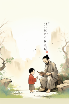 AI数字艺术中国风水墨古风教师节插画