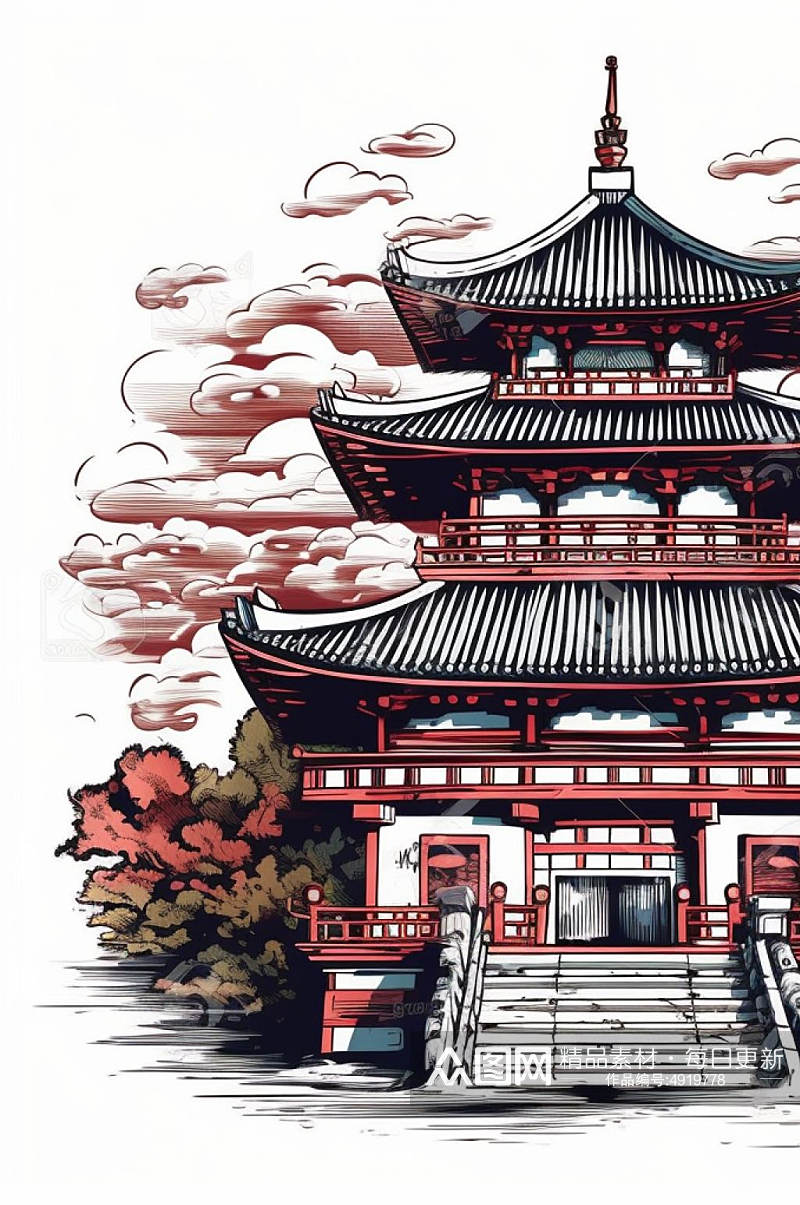 AI数字艺术高清中国风水墨山水风景插画素材